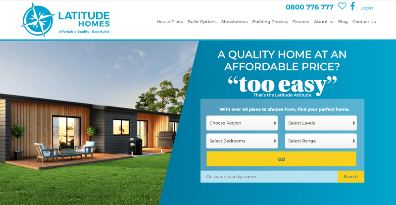 Latitude Homes homepage design