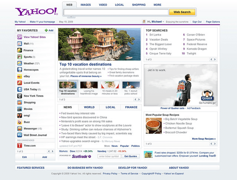 Yahoo homepage design