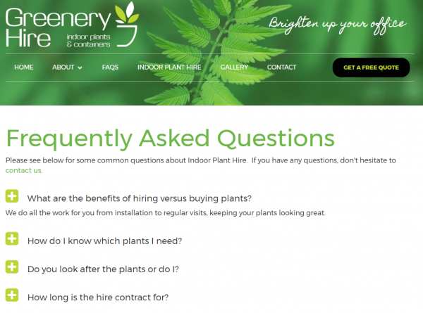 Greenery Hire FAQs page